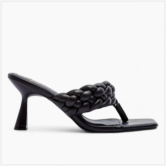 Qupid Black Braided JayLove-13S One Planet Vegan Thong Heel Sandals NEW 6.5 - Picture 2 of 7